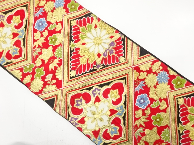 JAPANESE KIMONO / ANTIQUE FUKURO OBI / SILK / WOVEN FLORAL CREST & UME